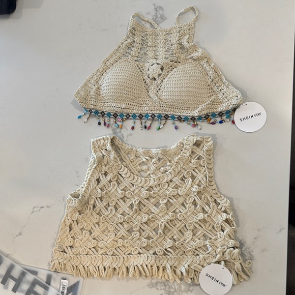 SHEIN Tops - SHEIN Cream Lace Apparel Set of 2 Tops